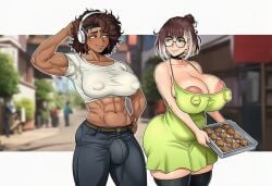 1futa 1girls abs ai_generated alice_(jonnidabun) annie_(jonnidabun) ass big_ass big_boobs big_breasts blushing brown_hair bulge choker chubby chubby_belly chubby_female clueless conversation cookie_pan cookies curvaceous curvy curvy_female curvy_figure dark-skinned_futa dark_brown_hair dark_skin embarrassed erection female futa futa/female futa_on_female futa_with_female futanari huge_areolae huge_breasts imminent_sex jonnidabun light-skinned_female light_skin milf muscular muscular_arms muscular_futa muscular_thighs novelai older_female perky_nipples southern_accent sundress text voluptuous voluptuous_body voluptuous_female voluptuous_futa white_hair younger_futa yuri