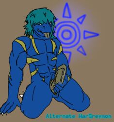 alternate anthro crest_of_courage crests_(digimon) cum digimon digital_media_(artwork) dragon grin male male_only markings naughty_face nude penis reptile scalie smile solo wargreymon wargreymon_alternate