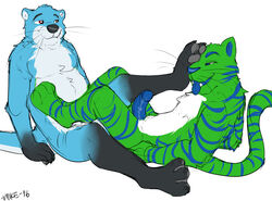 blue_fur erection feline green_fur hindpaw lengban mammal otter-casey paws tiger