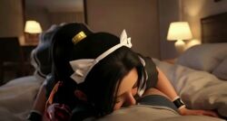 3d ai_generated black_hair blowjob lily_hawk on_bed street_fighter street_fighter_6 tagme video