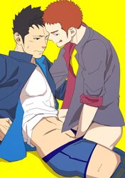 2boys blue_underwear evil_grin gay itto_(mentaiko) looking_at_viewer male male/male male_only multiple_boys naughty_face student tagme underwear undressing yaoi