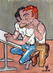 cmanart_(calvin) gay yaoi male male_only traditional_media tagme 2008 bulge kissing dated