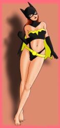 1futa 2022 2d abstract_background average_breasts bare_legs bare_shoulders bare_stomach bare_thighs barefoot batgirl batgirl_(barbara_gordon) batman:_the_animated_series batman_(series) belt bikini bikini_armor bikini_bottom bikini_top black_nails blue_eyes bluejay_(artist) bulge bulge_through_clothing cape clothed clothed_futa fist fully_clothed fully_clothed_futa futa_only futanari ginger gloves head_tilt headgear headwear implied_futa intersex legs_together lipstick long_gloves long_hair mask masked masked_futa medium_breasts micropenis midriff navel painted_nails pale-skinned_futa pale_skin red_hair redhead redheaded_futa simple_background small_penis solo solo_futa standing superhero_costume superheroine tiny_penis useless_armor