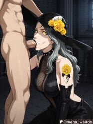1boy 1girl1boy 1girls ai_generated big_breasts black_lips black_lipstick blowjob blowjob_face dress earrings erection evil_eyes eyeshadow faceless_male fellatio female glowing_eyes grey_hair hand_on_another's_head hat kneeling lipstick long_hair looking_up makeup male motion_lines naked_male nude omega_weirdo patreon penis persona persona_5 sae_niijima sex shadow_sae shadow_self_(persona) sleeve_gloves spiked_collar standing sunhat tattoo testicles uncensored yellow_eyes