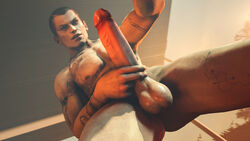 1boy 3d dead_or_alive erection invitation killystein male male_only muscle naughty_face nude penis penis_grab rig_(doa) smile solo source_filmmaker tattoo testicles