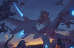 2girls android antica_(bigrbear) armor armored_leotard ass bigrbear blonde_hair breasts broken_armor energy_gun energy_sword green_eyes highres leotard mechanical_ears mechanical_wings medium_breasts multiple_girls nipples original ostia_(bigrbear) pussy short_hair sunrise sword uncensored upside-down weapon weight wings