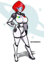atomickingboo original original_character oc the_space_angels 5n-g31 angela_gears avery_gears 1girls female female_only solo robot robot_girl robot_humanoid android android_girl gynoid heels breasts big_breasts ass big_ass thighs thick_thighs metal_body metal_skin metallic_skin red_hair red_hair_female red-haired_female redhead redhead_female redheaded_female pose posing posing_for_the_viewer hand_on_hip blue_eyes blue_eyes_female blue-eyed_female blue_iris blush blushing blushing_at_viewer blushing_female blush_stickers blushed_face blush_face screw_belly_button machine machine_girl 2d 2d_(artwork) 2d_artwork digital_media_(artwork) pinup artist_name 2026