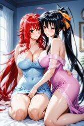 2girls ai_generated akeno_himejima bed big_ass big_breasts blush breast_to_breast breasts_touching_each_other curvy_female female_only girlfriends girls_love grabbing_another's_pussy grabbing_another's_waist grabbing_pussy grabbing_waist high_school_dxd imminent_lesbian_sex indoors large_breasts large_breasts_lesbian large_breasts_lesbians lesbian lesbian_couple lesbian_domination lesbian_lovers lesbians rias_gremory smile thick_thighs touching_another's_pussy touching_pussy voluptuous_female wide_hips wife_and_wife yuri