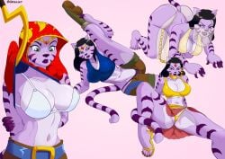 belly bellybutton big_ass big_breasts black_hair boots bra clothed clothed_female collage feet furry furry_female gold_bikini gold_jewelry green_eyes gruulguy lifting_clothing makeup neyla nipples_bulge pinup posing shorts skirt sly_cooper_(series) tank_top thong transparent_clothing