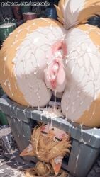 after_anal after_vaginal ai_generated amenude_ai anal animal_ear_fluff animal_ears animal_tail anus ass ass_focus ass_up blush covered_in_cum cum_drip cum_dripping_from_anus cum_dripping_from_pussy cum_dump cum_on_body disposal female fur furry furry_female garbage garbage_bin green_eyes high_quality high_resolution highres legs_together patreon ponytail pulchra_(zenless_zone_zero) pulchra_fellini pussy stuck stuck_in_object tail thrown_away trash_can watermark zenless_zone_zero