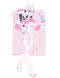 1girls 2d arcee arcee_(tfa) artist_name big_breasts blue_eyes bowtie_collar bunny_ears bunnysuit cleavage curvy curvy_body curvy_female curvy_figure curvy_hips female female_only fishnets high_heel_boots high_heels leotard mechanical pink_body pink_lips playboy_bunny rabbit_ears robot robot_girl solo solo_female strapless_leotard thigh_boots transformers transformers_animated tray waitress white_legwear xgemfirex