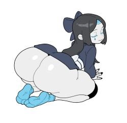 bingbingzi black_hair bottom_heavy chengchezhiice closed_eyes feet female flat_chest huge_ass huge_thighs humanoid_robot kneeling no_humans original petite robot robot_anthro robot_girl robot_joints sitting skimpy_clothes socks tabi thick_thighs wide_hips
