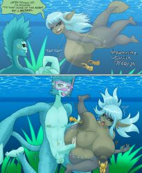 1boy 1girls 2025 2_panel_comic 2_penises 4_balls alien alien_boy alien_girl anal_sex areolar_amelanism areolar_melanosis artist_name big_belly big_nipples big_penis blue_hair bluesky_link blush blush_lines blushing_female breasts breathing_underwater bubbles comic dangling_breasts dark_sclera dated diphallism double_penetration duo ear_stud earrings emanata english english_dialogue english_text eyebrows_visible_through_hair female finger_through_nipple_ring fish_girl fish_humanoid fish_tail fish_tank furaffinity_link glands_of_montgomery goblin goblin_female goggles green_body green_eyes grey_body hand_on_breast hand_on_leg horizontal_diphallism huge_breasts interspecies large_areolae leaking_cum leilani_(shewantsthejoystick) long_ears long_eyebrows long_hair lucky_cat male male/female mohawk motion_lines musical_note navel navel_piercing newgrounds_link nipple_piercing nipple_rings orange_eyes original_character penis penis_piercing piercing pointy_ears pussy scrotum scrotum_piercing scrotum_ring sex sharp_canines shewantsthejoystick simple_background size_difference smile snorkel speech_bubble spots_(marking) swimming talking_underwater tapping teal_body teal_fur teal_hair thick_calves thick_thighs tongue_out torin_(shewantsthejoystick) twintails two_tone_body underwater underwater_sex vaginal_penetration veiny_penis watermark
