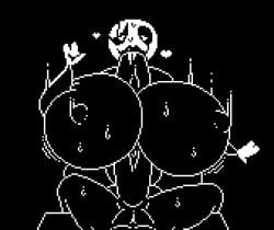 2d 2d_(artwork) big_breasts big_lips big_penis blowjob breasts breasts_bigger_than_head fellatio fem_gaster female female_focus gaster heart hearts_around_head male nipple_bulge paizuri paizuri_fellatio penis pixel_art sweat sweating sweaty_body sweaty_breasts tagme tlumpling undertale undertale_(series)