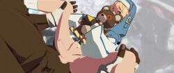1boy anal anal_sex animated big_penis blonde_hair blue_eyes bridget chocolate_and_vanilla clothed clothed_male clothing dark-skinned_male dark_skin fingerless_gloves foreskin guilty_gear guilty_gear_strive hooded_jacket interracial large_penis licking_penis light_skin looking_at_another loop male male_penetrating marcovee4 missionary_position muscular muscular_male nagoriyuki nude nude_male penis penis_in_ass penis_size_difference short_playtime shorter_than_30_seconds size_difference tagme teddy_bear trans_woman video video_game_character video_games