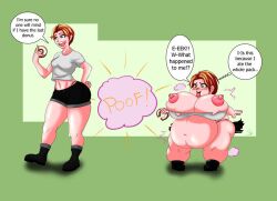 belly_expansion big_ass big_belly big_breasts big_cheeks bloated_belly blush breast_expansion breasts donut shortstack shortstackification suprised transformation_sequence wardrobe_malfunction