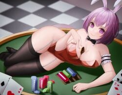 1girls big_boobs big_breasts big_tits boobs breasts bsmage bunny bunny_costume bunny_ears bunny_girl bunnysuit card female hourglass_figure legwear ootori_emu project_sekai red_bunnysuit thick_thighs thighhighs thighs tits woman