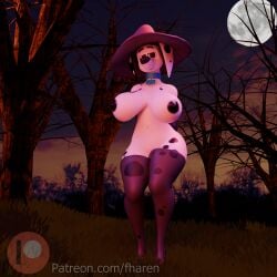 101_dalmatian_street 101_dalmatians 1:1 3d_(artwork) anthro big_breasts black_clothing black_footwear black_high_heels black_nipples breasts clothing collar delilah_(101_dalmatians) digital_media_(artwork) disney female female_anthro female_only fharen footwear fur genitals hand_on_hip hat headgear headwear hi_res high_heels huge_breasts huge_hips humanoid_genitalia legwear light looking_at_viewer markings moon moonlight mostly_nude navel nipples shoes solo spots spotted_body text url vulva white_body white_fur wide_hipped_female wide_hips witch_hat