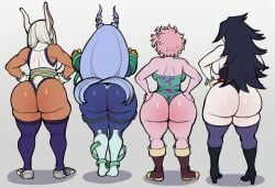 4girls ai_generated ass ass_bigger_than_head ass_chart ass_comparison ass_focus big_ass big_breasts fat_ass hips_wider_than_shoulders huge_ass huge_buttocks lineup massive_ass midnight_(my_hero_academia) mina_ashido mirko my_hero_academia nejire_hado nini_mihy simple_background take_your_pick thick_thighs wide_hips