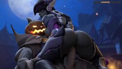 1boy 1girls 3d alternate_costume animated areolae arhoangel ass audiodude balls blender breasts cowgirl_position eichenwalde_(map) erection female grey_skin halloween male nipples overwatch penis pharah possessed_pharah pumpkin_reaper reaper sex sound straight tagme testicles video white_eyes