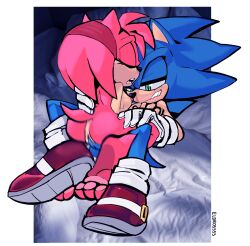 accessory amy_rose anus ass bed bite biting_lip blue_body blue_fur breasts closed_eyes clothing cowgirl_position duo eldrossss eulipotyphlan feet female footwear from_front_position fur furniture genitals gloves hair_accessory hairband handwear handwear_and_footwear_only hedgehog hi_res male male/female mammal motion_blur on_bottom on_top pawpads paws penis pink_body pink_fur pussy sega sex shoes sonic_(series) sonic_the_hedgehog sonic_the_hedgehog_(series) tail vulva
