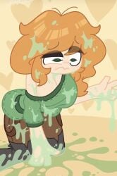 1girls alex_(minecraft) big_breasts matz0306 matz_(pixiv) minecraft on_knees slime slime_(substance) slime_monster slime_on_body source_request squinted_eyes unhappy unhappy_female