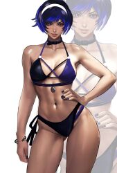 abs athletic athletic_female bikini female female_only fully_clothed kittymiya multicolored_hair namco navel purple_highlights reina_mishima short_hair swimsuit tekken tekken_8 thick_thighs