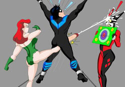 1boy 2girls ballbusting barefoot batman:_the_animated_series batman_(series) big_penis bodysuit bondage captured cfnm cock_and_ball_torture commission crotch_kick cum cum_on_face cumshot dc dc_comics dcau dick_grayson domination facial female femdom forced forced_orgasm harley_quinn harley_quinn_(classic) kick male nightwing penis poison_ivy poison_ivy_(dcau) request restrained straight superblast unexpected_ending unwanted_cumshot