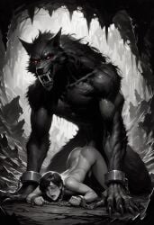 ai_generated anthro_on_human anthro_penetrating_human femboy human_bitch humansub interspecies knotted_penis male monster monster_cock werewolf wolf_humanoid yaoi