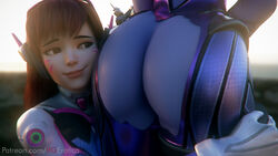 2girls 3d ass ass_worship autodesk_maya d.va dat_ass female female_only head_on_ass overwatch vgerotica widowmaker yuri