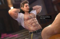 2boys 3d 3d_model abs bara body_hair capcom chris_redfield fucking_self gay hairy_male homoerotic homosexual human_on_human male male/male male_focus resident_evil resident_evil_8:_village seducing_self self_fondle selfcest shirt_pulled_behind_neck studiosellsword_(artist) undressing video_games yaoi younger_dom_older_sub