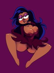 1girls areola areolae barefoot bimbo black_nails blush breasts busty dark-skinned_female eyeshadow fangs feet goth herny jewelry lipstick looking_at_viewer makeup milf mother nail_polish ok_k.o.!_let's_be_heroes panties purple_background ring tagme vampire voluptuous wilhamena