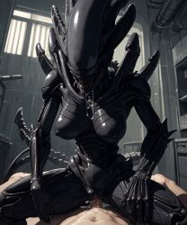 ai_generated alien alien/human alien_(franchise) alien_girl alien_humanoid artas9972 athletic_female breasts cum cum_in_pussy cum_inside female_xenomorph human human_penetrating light-skinned_male monster pussy pussy_juice xenomorph