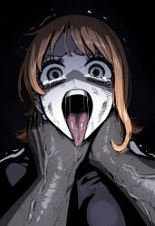 1boy 1girls ai_generated asphyxiation bruise choking close-up crying crying_with_eyes_open dark-skinned_male dark_skin female female_focus gloopai grabbing_neck interracial male nai_diffusion nami_(one_piece) neck_grab one_piece open_mouth post-timeskip pov_hands ryona saliva saliva_string scared scared_expression suffocation tear tearing_up tears tongue tongue_out trembling wide_eyed