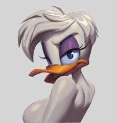 1girls 2024 anthro backboob bare_back beak breasts daisy_duck disney eyelashes looking_back shiny_skin sideboob thehumancopier