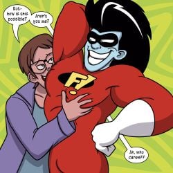 armpits blue_skin body_worship costume dexter_douglas freakazoid freakazoid! gay glasses human male male/male male_only masked_male muscle_worship muscles muscular nerd nerdy_male pecs selfcest smooshed squeezing super_suit superhero