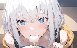 1female 1girls 2catfluffs absurd_res ai_generated ai_hands black_bra blue_eyes blush blush_lines blushing_at_viewer blushing_female classroom classroom_setting dark_bra detailed_eyes eating eating_food female female_focus female_human female_only food high_resolution human long_hair long_hair_female looking_at_viewer obedience obedient oc orange_shirt original_character peeing peeing_on_another piss_drinking piss_on_food rice stable_diffusion urine urine_drinking urine_in_container urine_in_food urine_in_mouth urine_on_face urine_on_food urophilia very_high_resolution white_hair yellow_shirt