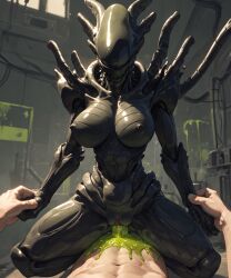 ai_generated alien alien/human alien_(franchise) alien_girl alien_humanoid artas9972 breasts cum cum_in_pussy cum_inside female_xenomorph monster pussy pussy_juice xenomorph