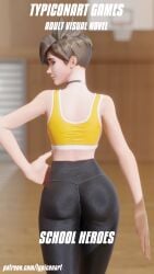 1girls 3d 3d_(artwork) ass ass_focus big_ass big_butt big_thighs blender blender_(software) blender_cycles blizzard_entertainment female female_only gym gym_uniform human overwatch overwatch_2 poster school sex_slave smile solo submissive submissive_female tracer typiconart video_games white_body yoga yoga_pants