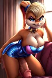 1futa ai_generated cleavage furry futanari huge_cock lola lola_bunny looney_tunes solo sparkle sparkles