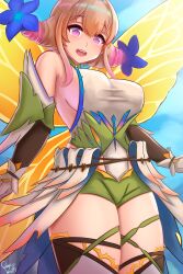 1girls alternate_costume armpits bare_thighs blonde_hair breasts brown_hair ciderwrath detached_sleeves fairy fairy_wings female female_only fire_emblem fire_emblem_heroes gloves large_breasts long_sleeves looking_down multicolored_hair nintendo official_alternate_costume open_mouth outdoors peony_(cherished_dream)_(fire_emblem) peony_(fire_emblem) pink_eyes short_hair shorts sideboob sidelocks skindentation smile solo thick_thighs thighhighs thighs wings