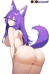 1girls :3 ai_generated ass ass_focus big_breasts breasts curvy cute dog_ears dog_girl doggirl female female_focus female_only highres hips huge_boobs huge_breasts kemonomimi light_skin light_skinned_female long_hair nude nude_female patreon_username petgirl petite purple_ears purple_eyes purple_hair purple_tail thick_thighs thighs tori toriwoofs watermark wavy_hair white_background wide_hips wolf_ears