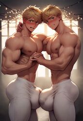 2boys ai_generated balls blonde_hair brother brother/brother brothers bulge duo duo_focus huge_bulge huge_pecs human identical_twins looking_at_viewer male male_only massive_bulge massive_muscles muscular muscular_male p0k3cock pecs penis tagme twin_brothers twink twins