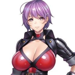 1girls battle_suit battlesuit big_breasts black_lilith bodysuit cleavage eyebrows_visible_through_hair female female_focus female_only game_cg hair_between_eyes hairclip lilith-soft looking_at_viewer mama_wa_taimanin milf mother purple_eyes purple_hair sano_toshihide shiny_clothes short_hair small_image smile smiling smiling_at_viewer solo taimanin_(series) transparent_background upper_body yoshizawa_kana