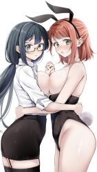 2girls :o areolae arm_around_partner arm_around_waist artist_request ass bare_arms bare_ass bare_breasts bare_butt bare_chest bare_legs bare_shoulders bare_skin bare_thighs black_bunny_ears black_bunnygirl_costume black_bunnysuit black_garter_straps black_hair black_hair_female black_skirt black_thighhighs blue_eyes blue_eyes_female breast_press breasts bunny_girl bunny_tail bunnygirl bunnygirl_outfit collarbone dot_nose elbows embarrassed embarrassed_female embarrassed_nude_female female female_focus female_only fingernails fingers garter_straps glasses green_eyes green_eyes_female hand_on_back hand_on_own_back head_tilt high_resolution highres holding_hands hourglass_figure interlocked_fingers kitaku_(nakamachi_machi) large_breasts legs light-skinned_female light_skin long_hair looking_at_viewer love_live! love_live!_nijigasaki_high_school_idol_club medium_breasts medium_hair multiple_girls naked naked_female nude nude_female open_mouth ponytail red_hair red_hair_female shirt shoulders sideboob simple_background skirt slender_body slender_waist slim_girl slim_waist standing thick_ass thick_thighs thighhighs thighs thin_waist tilted_head uehara_ayumu uncensored_breasts upper_body white_background white_shirt yuri yuuki_setsuna_(love_live!)