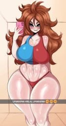 1girls android_21 android_21_(human) blue_eyes breasts dragon_ball dragon_ball_fighterz female hips krillin kuririn light-skinned_female light_skin long_hair red_hair saltyxodium snapchat thick_thighs thighs wide_hips