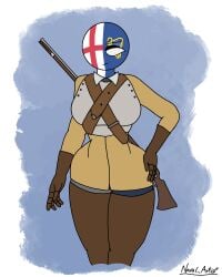 ass big_ass big_breasts breasts clothed clothing commonwealth_of_england_(countryhumans) countryhumans countryhumans_girl eyebrows female female_only gun hi_res highres huge_ass large_breasts naval_artist_(artist) straight weapon wide_hips