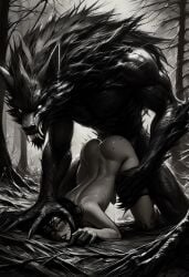 ai_generated anthro_on_human anthro_penetrating_human femboy human_bitch humansub interspecies knotted_penis male monster monster_cock werewolf wolf_humanoid yaoi