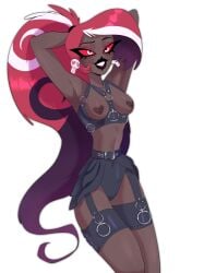 1girls breasts dark_skin hazbin_hotel heart-shaped_areola ponytail red_eyes red_hair solo solo_female solo_focus velvette_(hazbin_hotel)