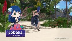 3d animated athletic athletic_female beach bikini blue_eyes blue_hair busty dead_or_alive dead_or_alive_xtreme_venus_vacation female female_focus female_only hourglass_figure lobelia_(dead_or_alive) long_hair navel official_art outdoors outside small_breasts tagme trailer video wide_hips